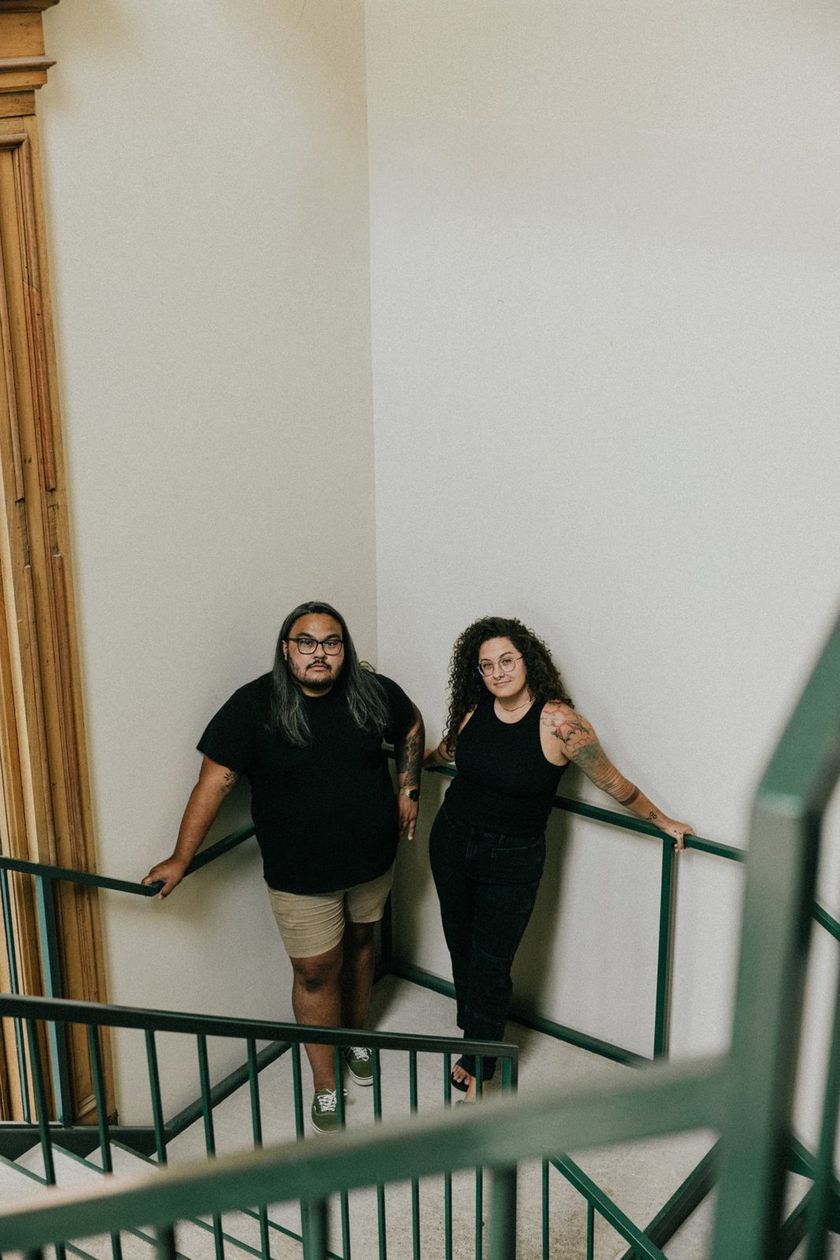Trevor and Hillary on a stairwell